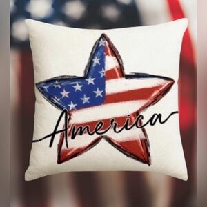 American Flag Star Patriotic Throw Pillow Cover for 4th of July Independence Day